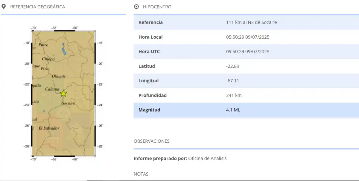 Temblor en Chile: un sismo de 4,1 grados golpeó la zona norte este miércoles