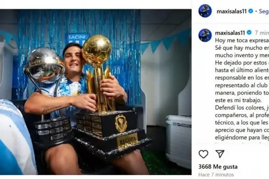 El fuerte descargo de Maximiliano Salas contra Milito y la dirigencia de Racing: Eso es absolutamente falso