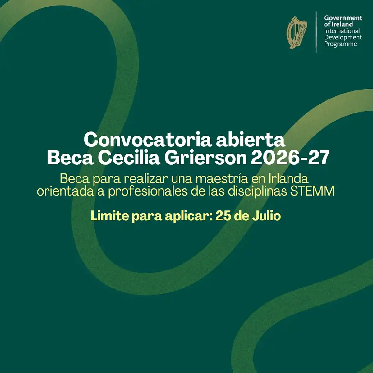 CONVOCATORIA. La Embajada de Irlanda en Argentina anunció la apertura de la convocatoria para la Beca Cecilia Grierson, correspondiente al ciclo académico 2026/2027.