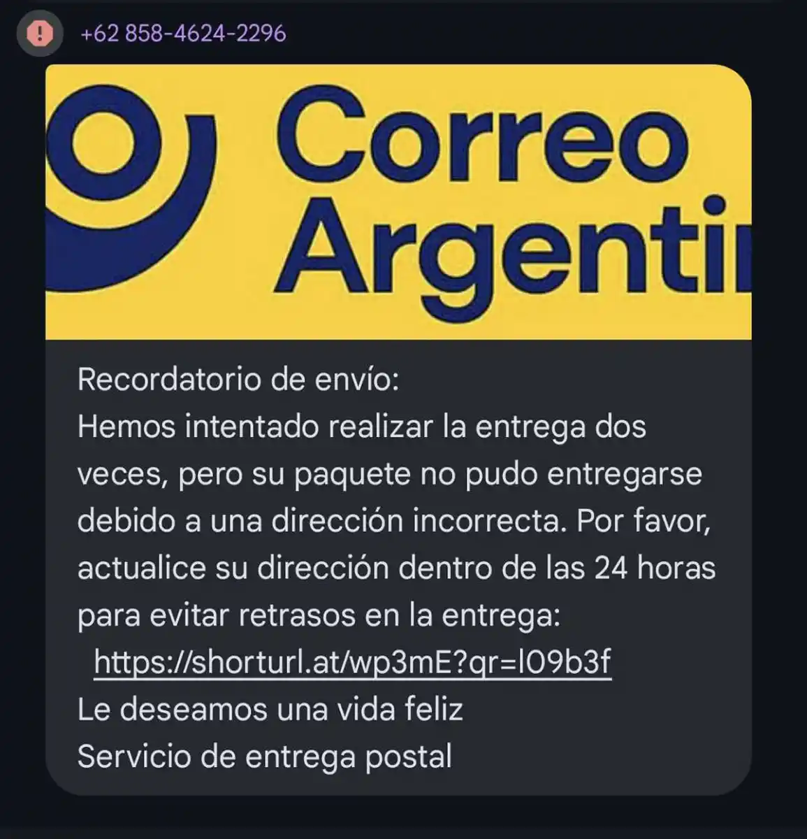 Alerta: te invitan por mensaje a retirar un pedido del correo, pero es una estafa