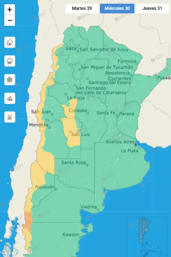 Desde Salta hasta Chubut: todas las provincias en alerta meteorológica amarilla y naranja