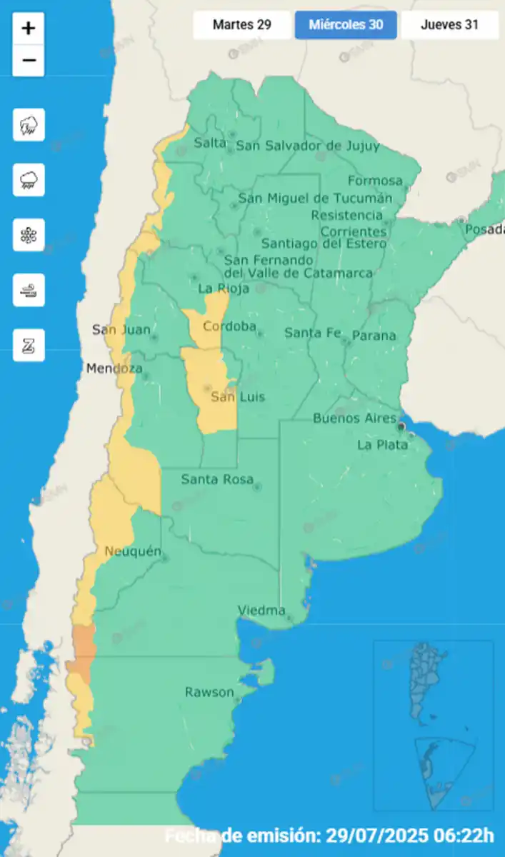 Desde Salta hasta Chubut: todas las provincias en alerta meteorológica amarilla y naranja