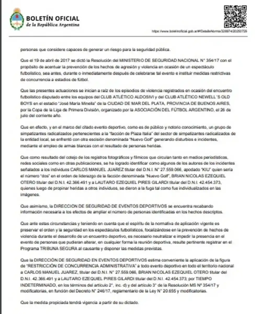 Le aplican derecho de admisión a tres barras de Aldosivi por la pelea a cuchillazos en el partido contra Newells