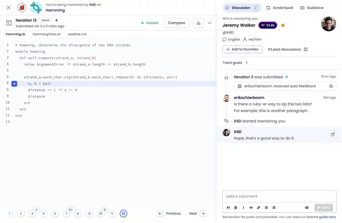 APRENDER CÓDIGO. Tiene ejercicios prácticos, ayuda de miles de mentores voluntarios y más de 77 lenguajes para elegir. / CAPTURA DE PANTALLA