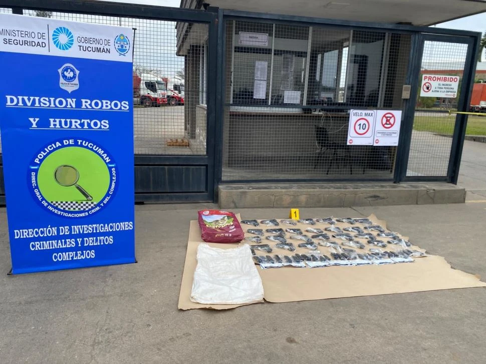 PARTE DEL BOTÍN. Las pistolas y cargadores que fueron arrojados el domingo en la empresa de transporte.