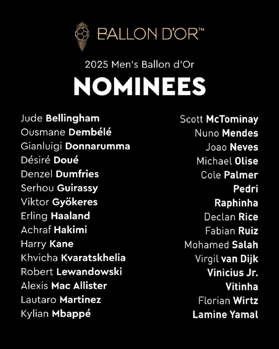Se dieron a conocer los 30 nominados al Balón de Oro 2025: ¿qué argentinos compiten por el galardón?