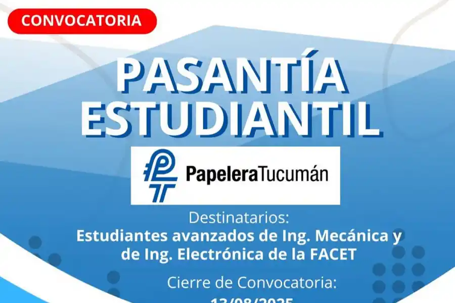 CONVOCATORIA. Papelera Tucumán busca estudiantes avanzados de ingeniería para sumarlos como pasantes en su planta de Lules.