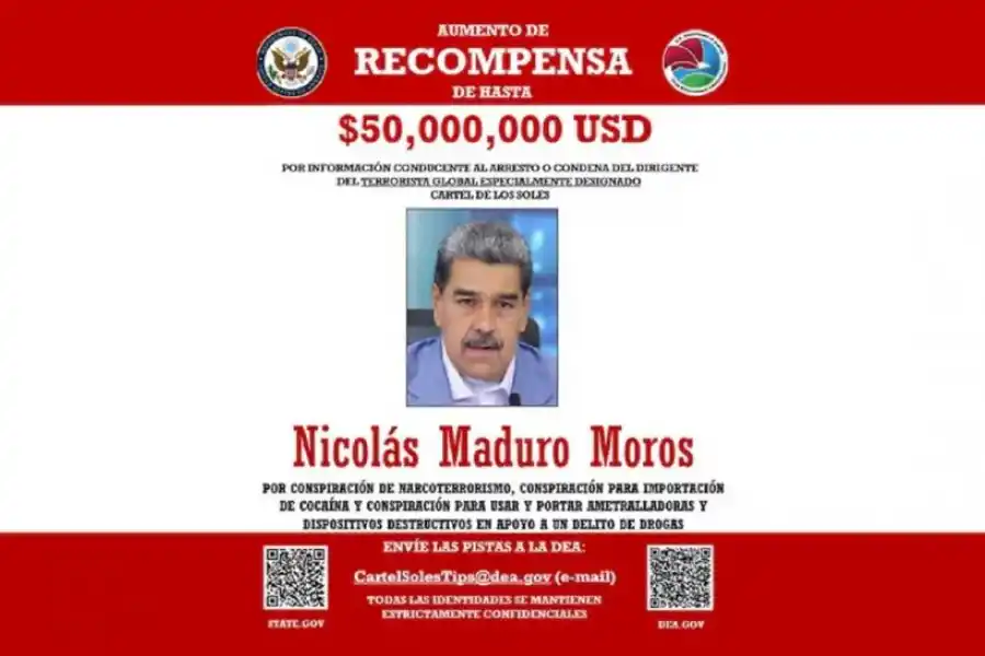 RECOMPENSA. Ofrecen U$S50 millones por información sobre Maduro.