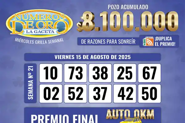 Los Números de Oro de LA GACETA del 15 de agosto de 2025