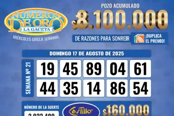 Los Números de Oro de LA GACETA del 17 de agosto de 2025
