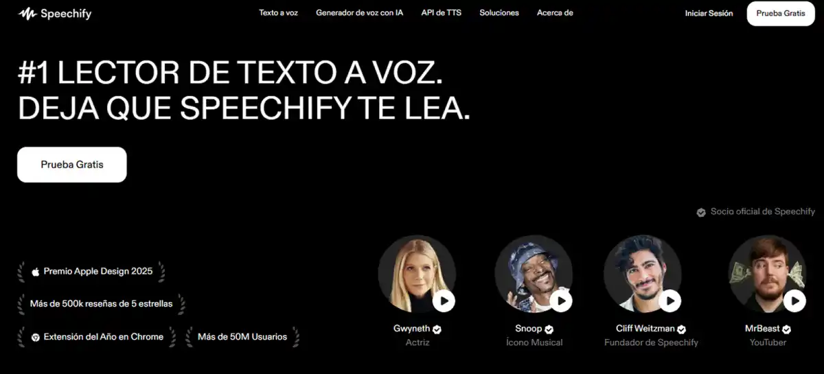 MULTIPLATAFORMA. Es gratuita y convierte texto en audio con voces realistas. / SPEECHIFY.COM