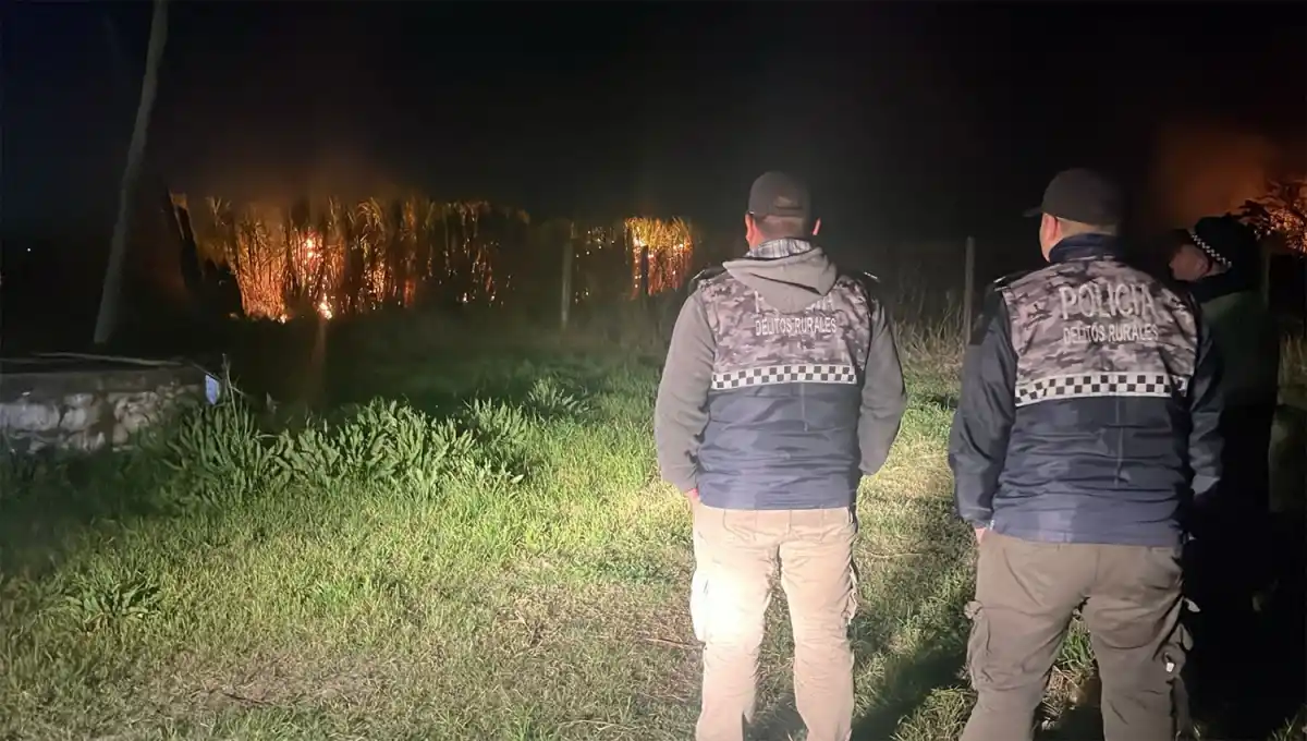 Efectivos de la Policía colaboraron para controlar las llamas en Río Colorado.