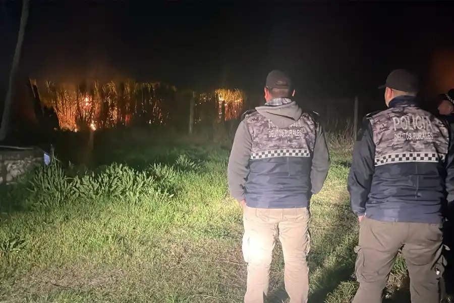 Efectivos de la Policía colaboraron para controlar las llamas en Río Colorado.