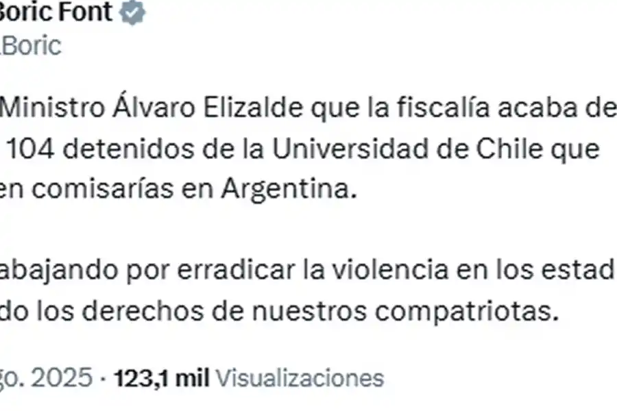 Gabriel Boric celebró la liberación de los hinchas de Universidad de Chile