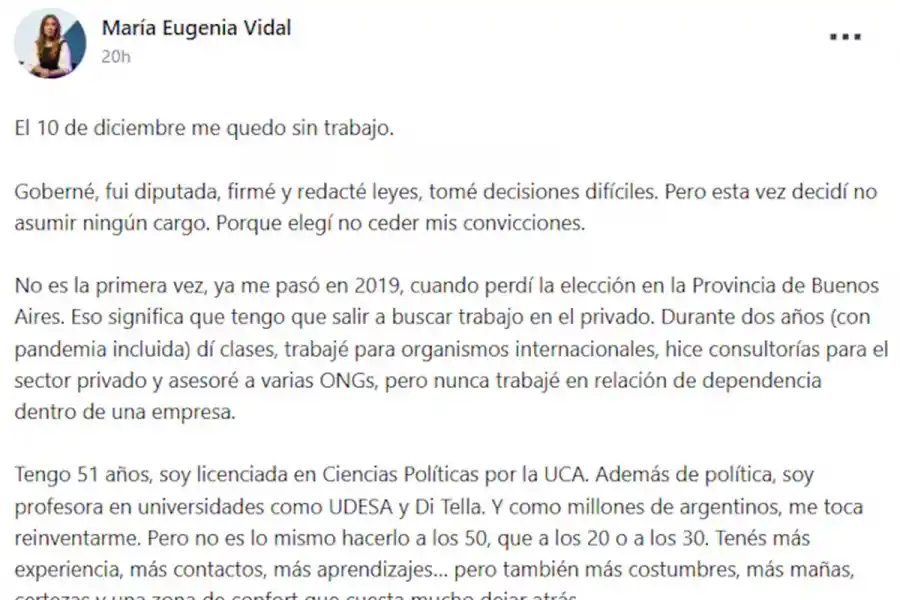 MUNDO LABORA. La publicación de Vidal en LinkedIn generó repercusión y comentarios en torno a su futuro profesional