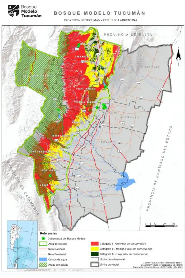 EN DETALLE. El mapa muestra la zona de Bosque Modelo en Tucumán.