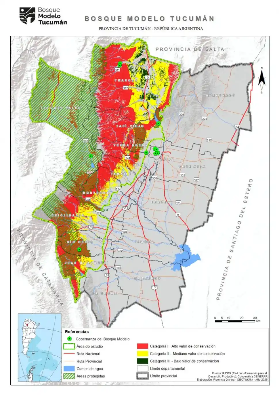 EN DETALLE. El mapa muestra la zona de Bosque Modelo en Tucumán.