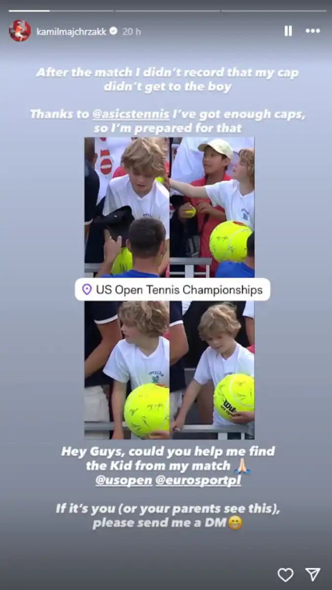 Indignación y final feliz en el US Open: un niño sufrió el robo de una gorra, pero el tenista Kamil Majchrzak lo ayudó