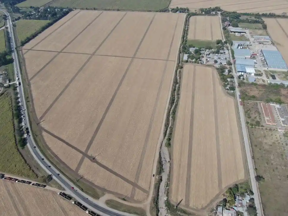 MÉTODOS CONTRA INCENDIOS. En la imagen puede verse un cortafuego en rastrojo de caña, con rastra en callejón y rastrillo hilerador dentro de un lote.