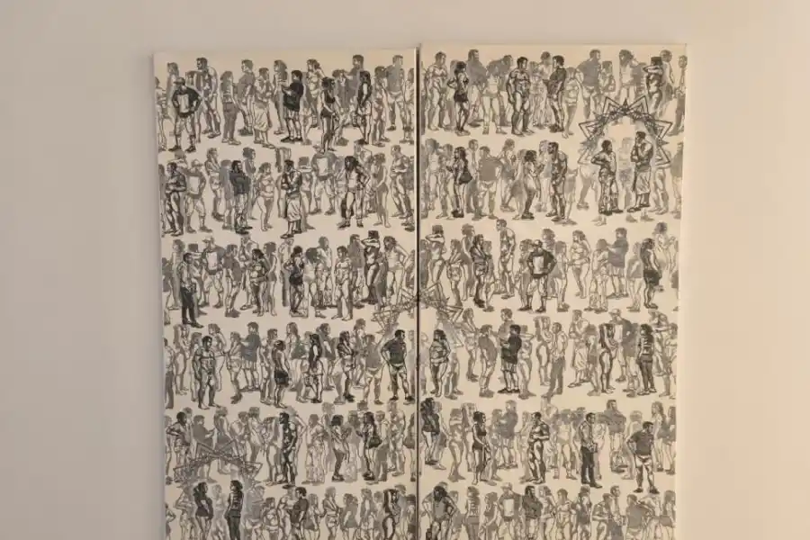 COLLAGE. “Match”es un díptico de 199 estampas de linograbado sobre papel de seda, montados sobre lienzo, de Damián Esteban Díaz.