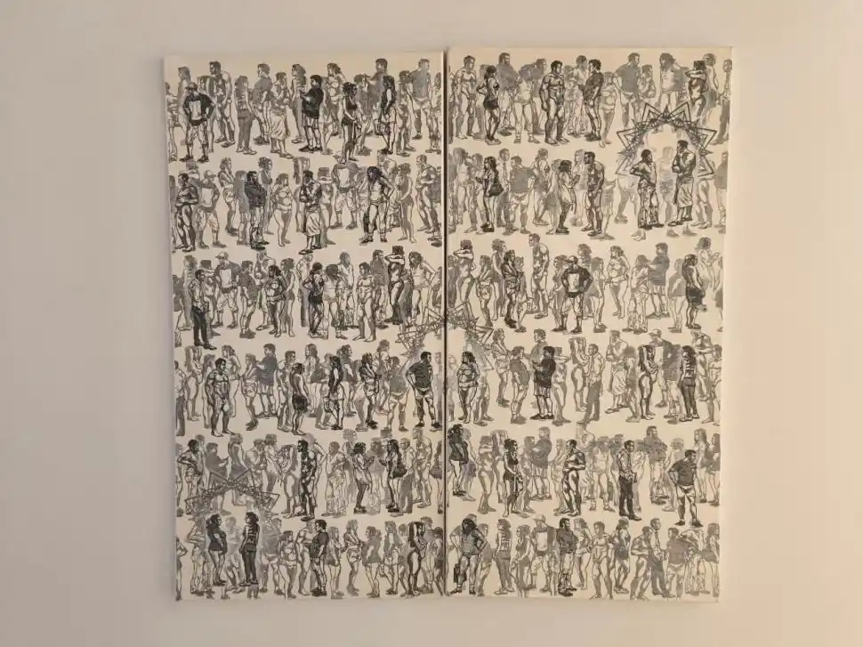 COLLAGE. “Match”es un díptico de 199 estampas de linograbado sobre papel de seda, montados sobre lienzo, de Damián Esteban Díaz.