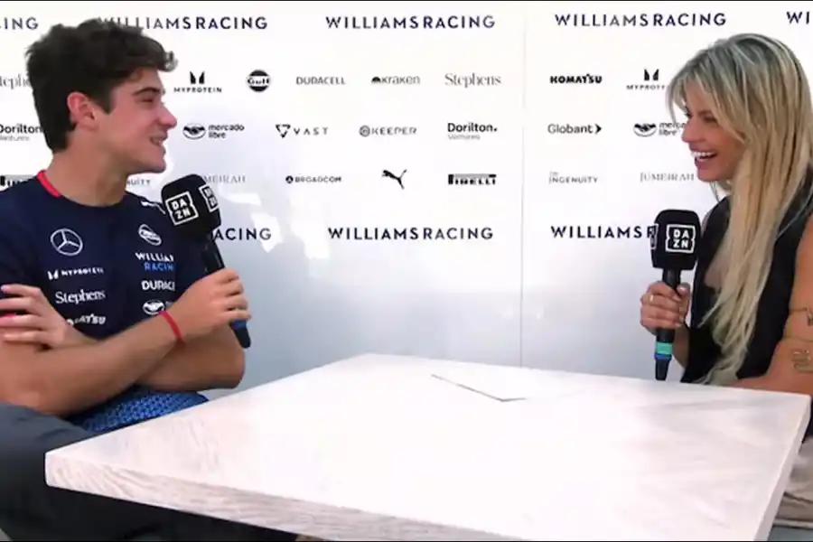 EL PRIMER CRUCE. En Monza 2024, Christine GZ fue la primera en entrevistar a Colapinto en la Fórmula 1 y comenzó un vínculo que los fanáticos siguen de cerca.