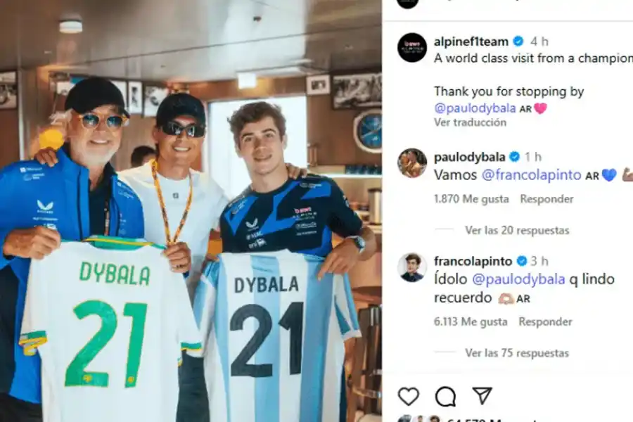VISITA DE LUJO. La cuenta oficial de Alpine compartió la postal y Dybala dejó su mensaje en los comentarios.