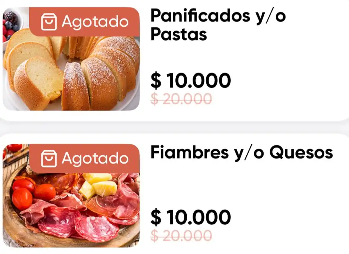 ALGUNAS DE LAS CATEGORÍAS. La app busca reducir el desperdicio y cuidar el bolsillo con productos rebajados en supermercados. / CAPTURA DE PANTALLA