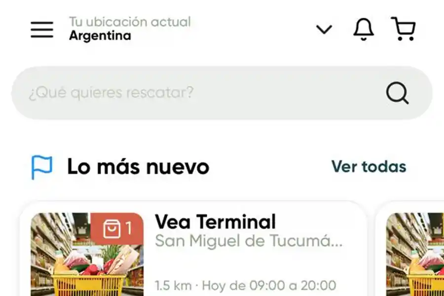 EL DESEMBARCO EN TUCUMÁN. La app ya funciona en 13 puntos de Tucumán y ofrece alimentos con grandes descuentos diarios. / CAPTURA DE PANTALLA