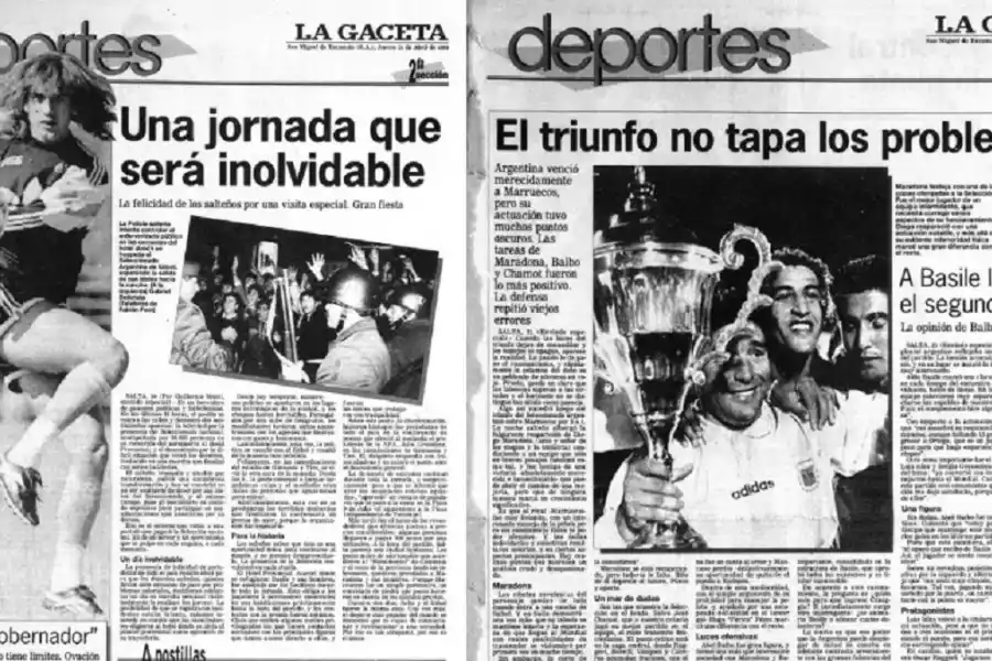 RECUERDO. Páginas de LA GACETA con Batistuta y Maradona feliz con el trofeo.