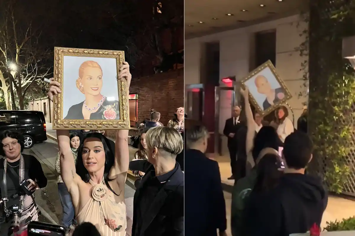 Katy Perry recibió un regalo y entró a su hotel mostrando el cuadro de Eva.