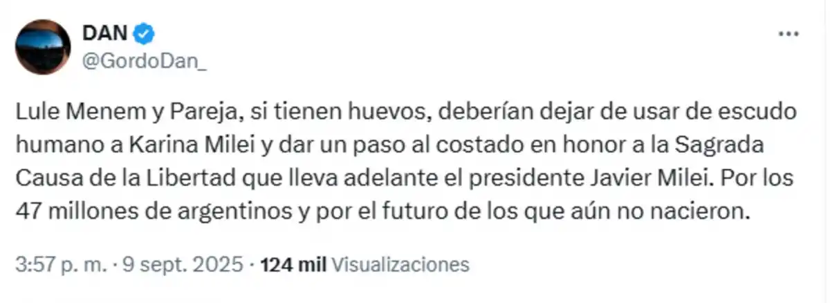Interna libertaria: el Gordo Dan salió a pedir la renuncia de Lule Menem y Sebastián Pareja