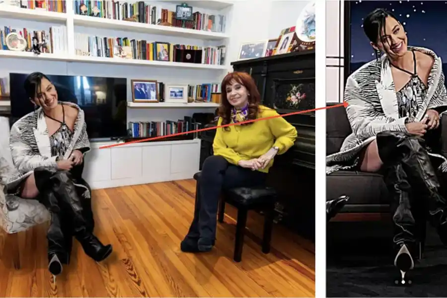 FOTO VIRAL. A la izquierda, la foto viral. A la derecha, la foto original en el programa “Jimmy Kimmel Live”.