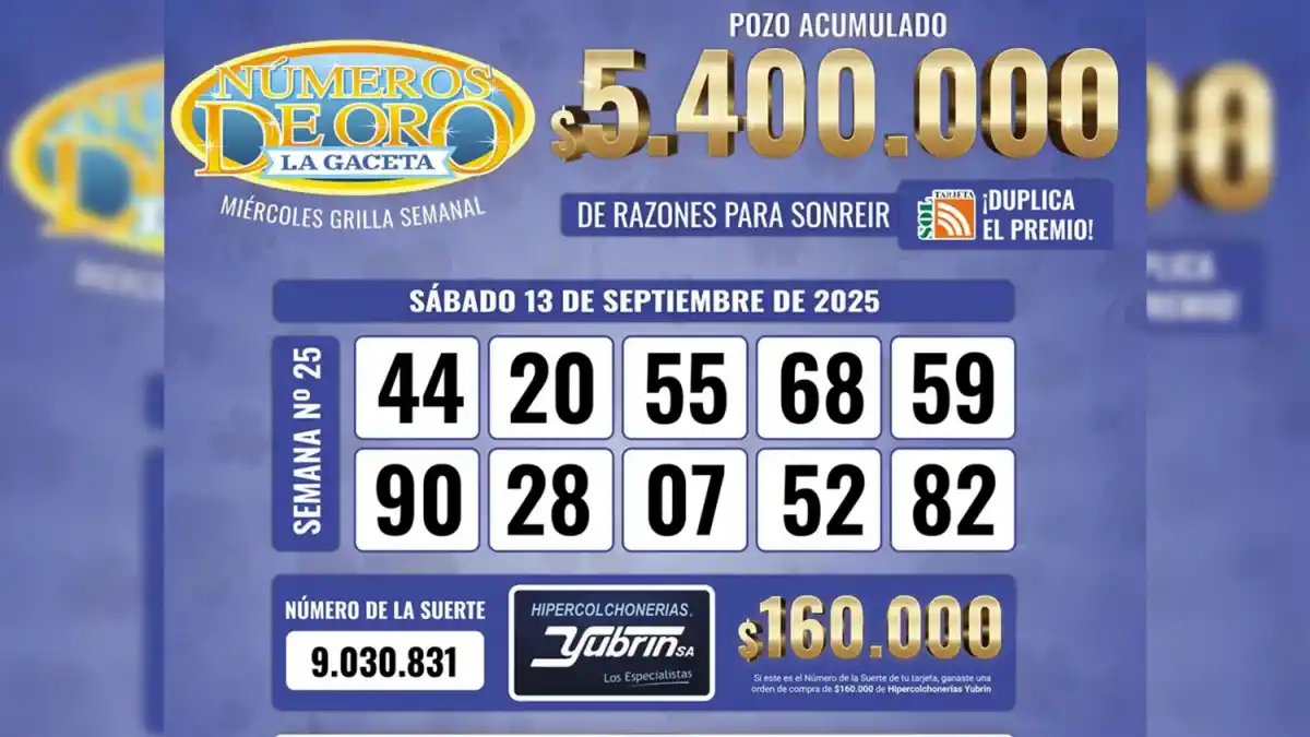 Los Números de Oro de LA GACETA del 13 de septiembre de 2025