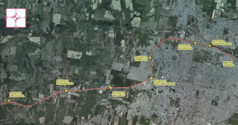 PROYECTO. La iniciativa muestra el tramo que será iluminado con los distribuidores ubicados desde El Cadillal y que llegará hasta el Mercofrut.