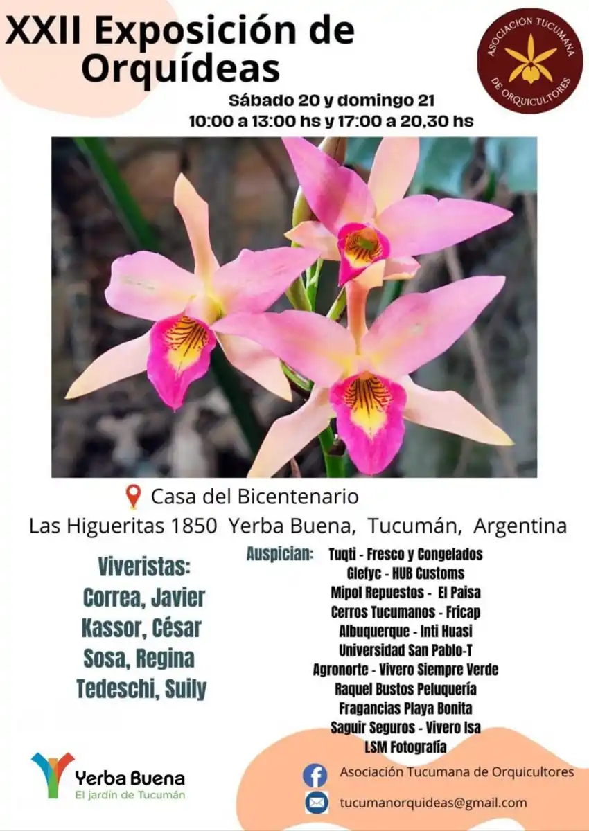 La 22ª Exposición de Orquídeas se llevará a cabo este fin de semana en Yerba Buena