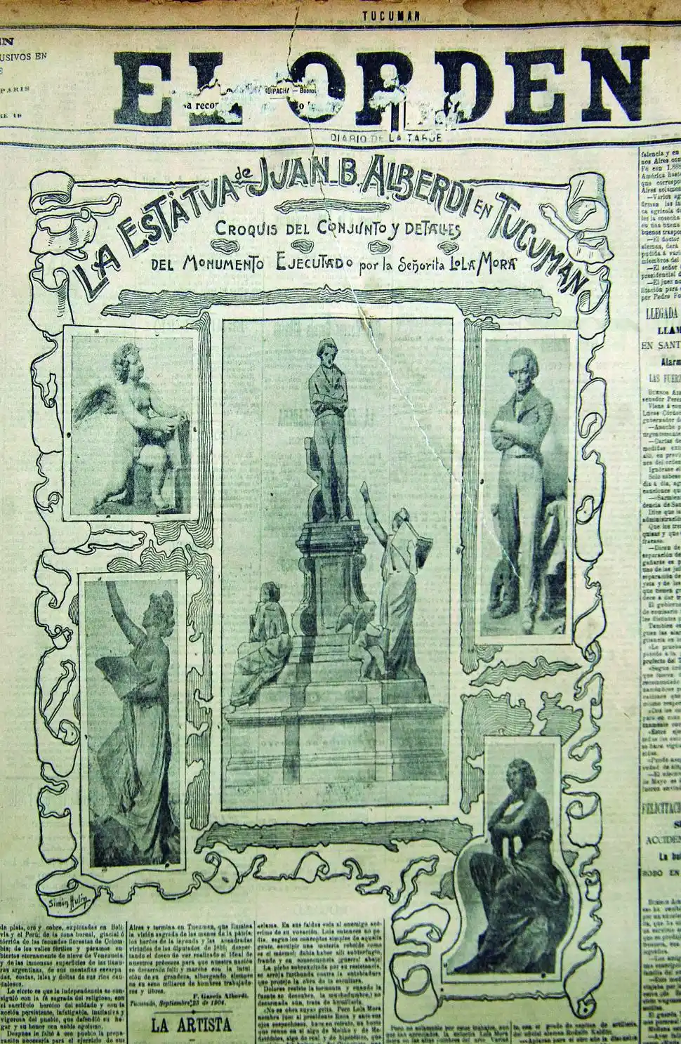 EL ORDEN. Dos días antes de la gran inauguración, el 23 de septiembre de 1904, la portada del diario publicaba la imagen del monumento ya descubierto.
