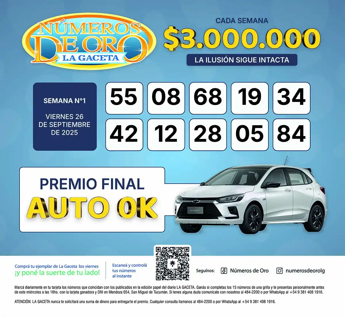 Los Números de Oro de LA GACETA del 26 de septiembre de 2025