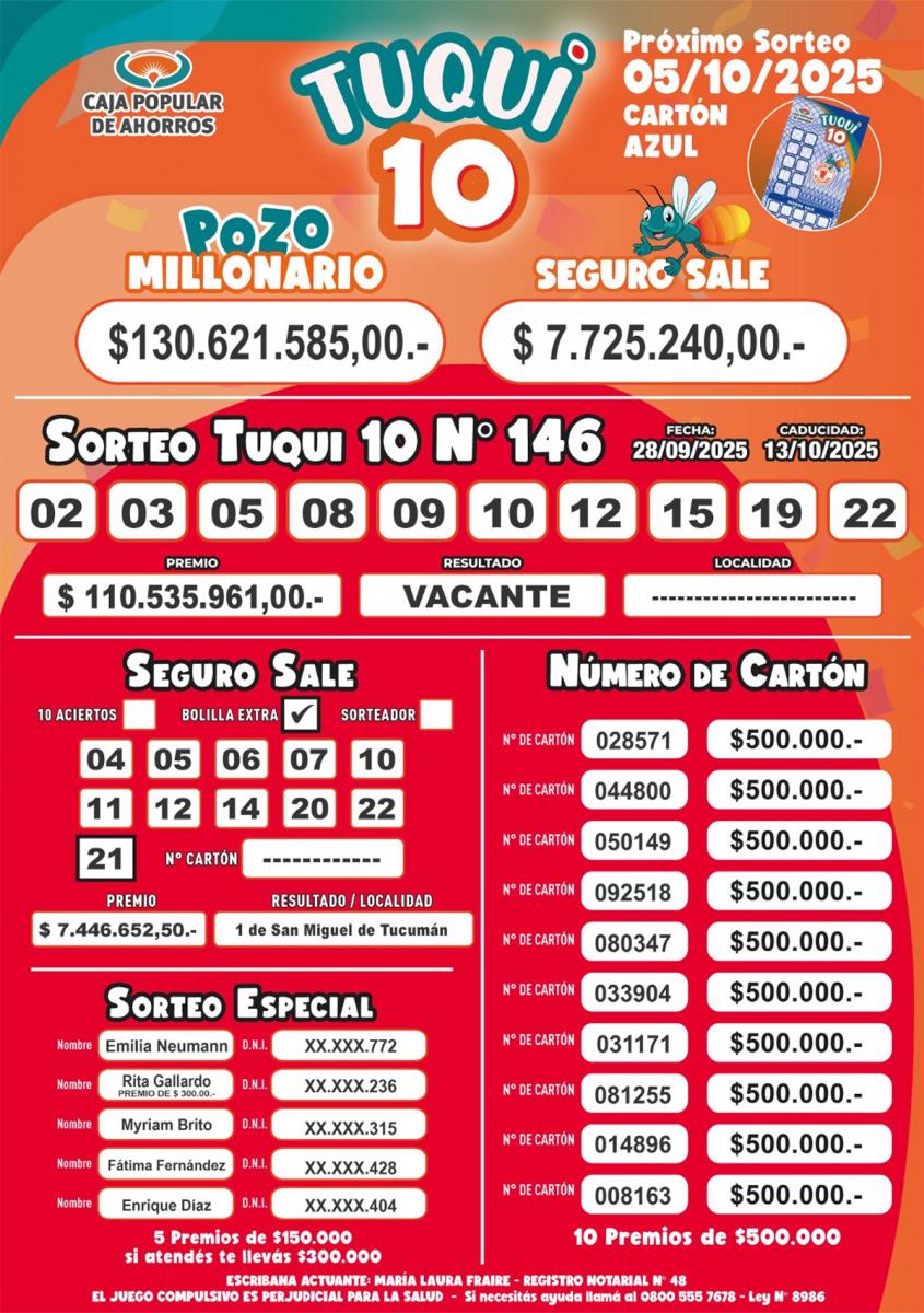 Tuqui 10: ¿cómo salió el sorteo del domingo 28 de septiembre?