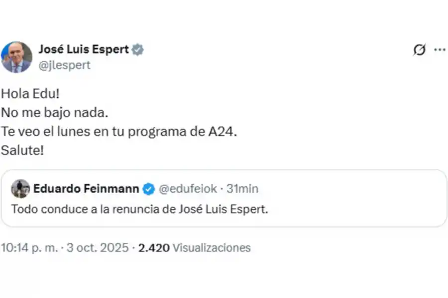 Tras reunirse con Milei, Espert ratificó su candidatura a diputado: “No me bajo nada”