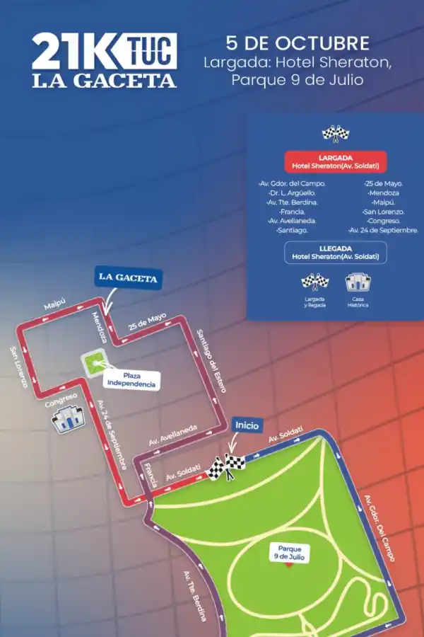 Cómo será el recorrido de los 10K del 21K LA GACETA: la ruta urbana por las calles céntricas de Tucumán
