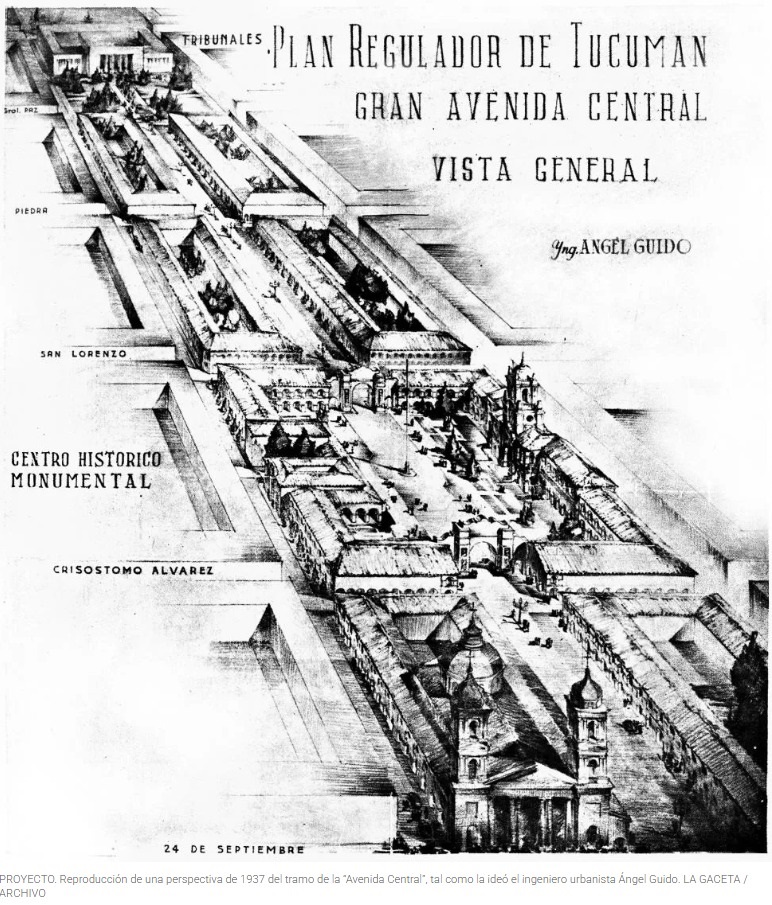 PROYECTO. Reproducción de una perspectiva de 1937 del tramo de la avenida, tal como la ideó Ángel Guido.