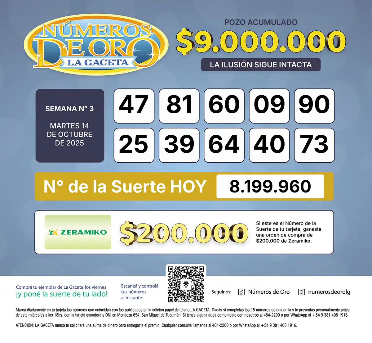 Los Números de Oro de LA GACETA del 14 de octubre de 2025