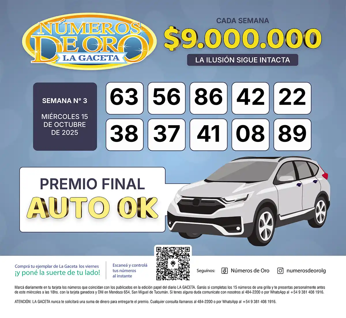Los Números de Oro de LA GACETA del 15 de octubre de 2025