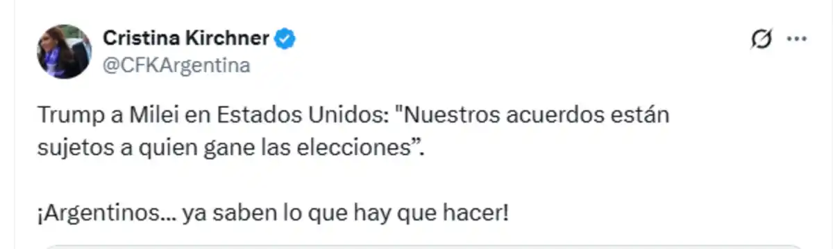 El mensaje de Cristina Kirchner tras las declaraciones de Donald Trump sobre las elecciones argentinas