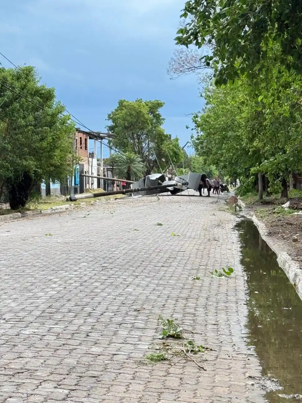DESTROZOS. El temporal causó caídas de postes y un corte de luz.