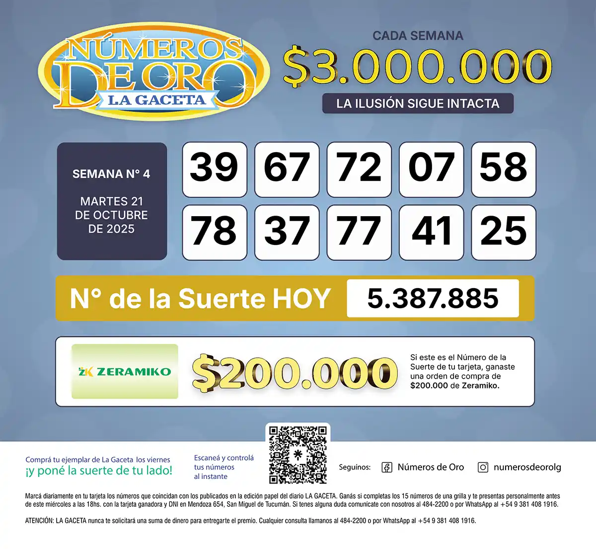 Los Números de Oro de LA GACETA del 21 de octubre de 2025