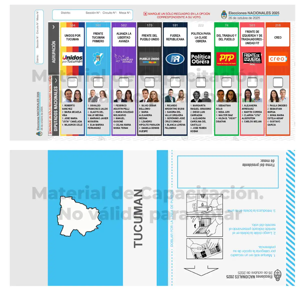 MATERIAL DE CAPACITACIÓN. Estas son las boletas oficializadas de la provincia de Tucumán. / ARGENTINA.GOB.AR