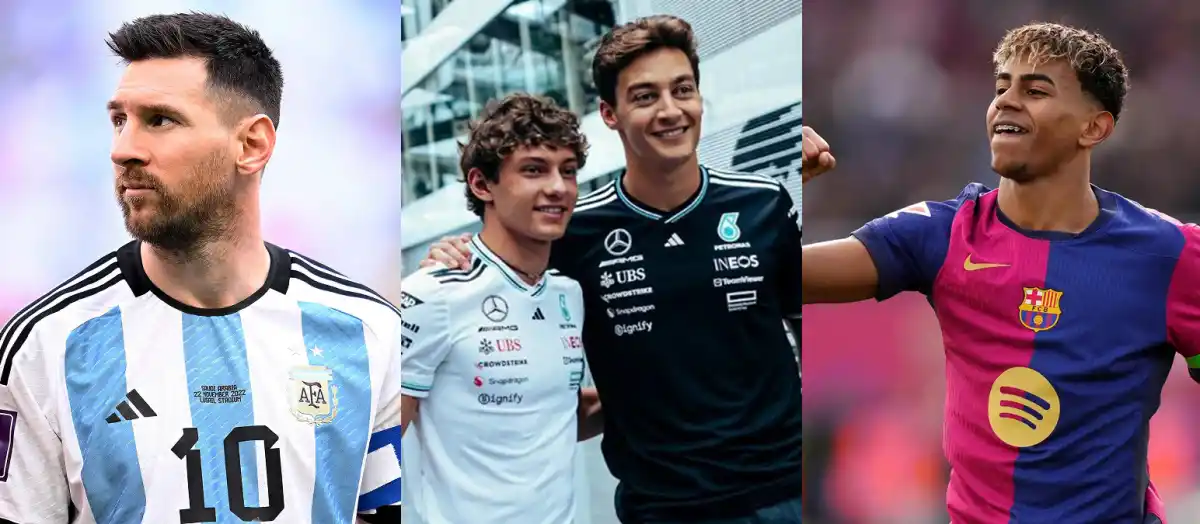 COMPAÑEROS. George Russell y Kimi Antonelli protagonizaron la charla que terminó con la inesperada mención a Messi y Yamal.