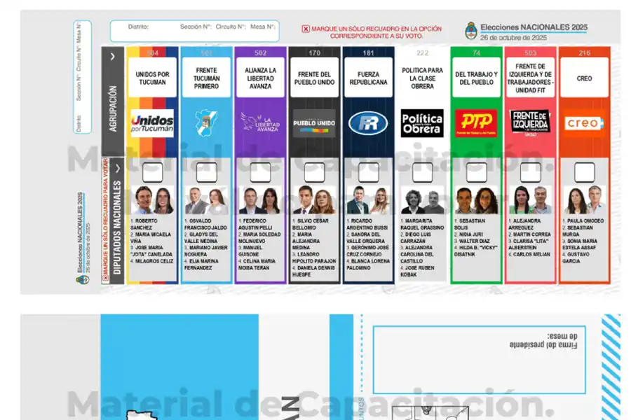 MATERIAL DE CAPACITACIÓN. Estas son las boletas oficializadas de la provincia de Tucumán. / ARGENTINA.GOB.AR